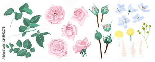 Floral Set with Roses Wedding Bouquet.