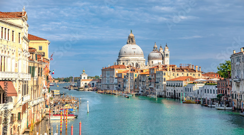 Italy beauty, Grand canal and cathedral Santa Maria della Salute taken from Academia bridge in Venice, Venezia