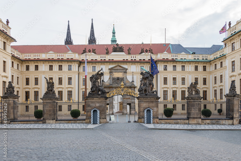 The entrance to The Prague Castle with no people, Czech Republic