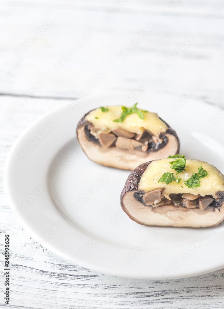 Baked mushroom stuffed with mozzarella Baked mushroom stuffed with mozzarella