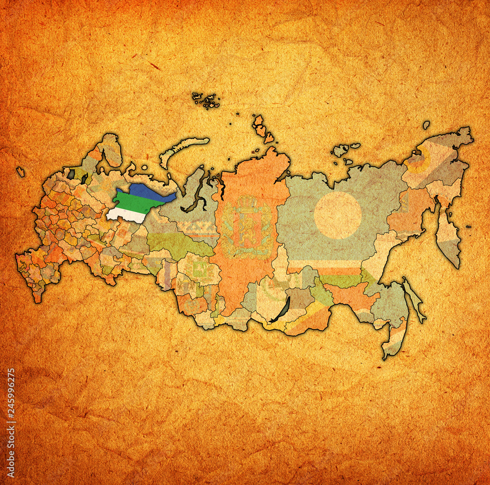 Naklejka premium Komi on administration map of russia