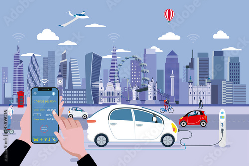 Charging an electric car with a smartphone in London