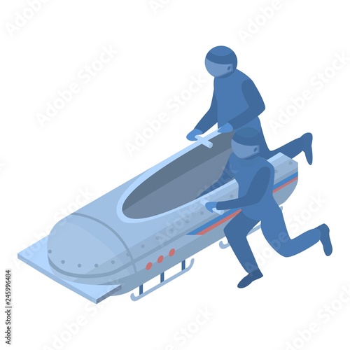 Running men bobsleigh icon. Isometric of running men bobsleigh vector icon for web design isolated on white background