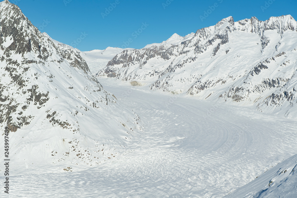 Aletschgletscher im Winter, Sicht aus Bettmerhorn, Bettmeralp, Goms, Wallis, Schweiz