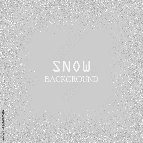 Falling glitter confetti. Vector silver dust, explosion on grey background. Sparkling glitter border, festive frame.