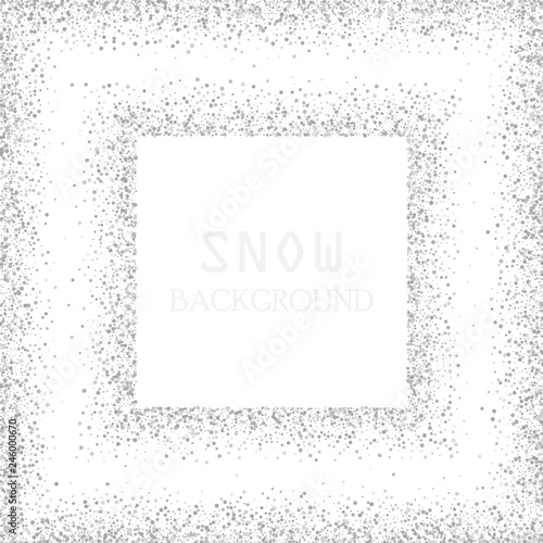 Falling glitter confetti. Vector silver dust, explosion isolated on white. Sparkling glitter border, festive frame.
