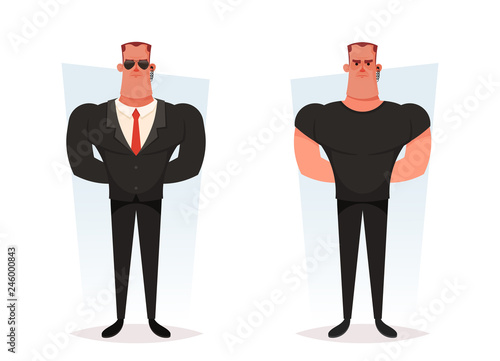 Funny Cartoon Character - Bodyguard (Security). Vector Illustration