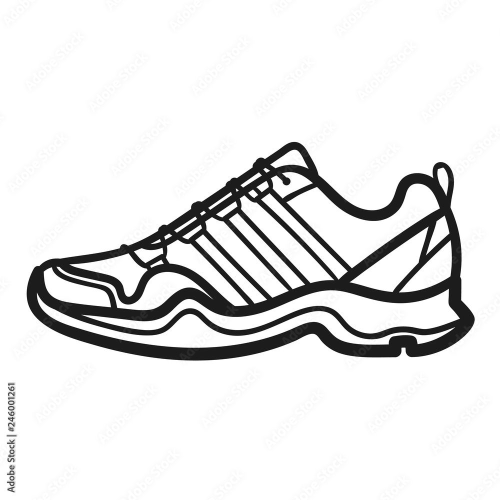 Mans sneakers outlined icon in white background Mans sneakers outlined icon in white background