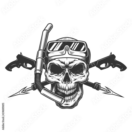 Vintage diver skull in scuba mask