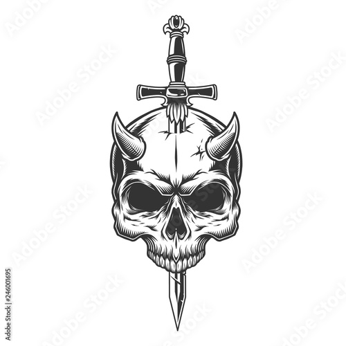 Demon skull pierced with knife