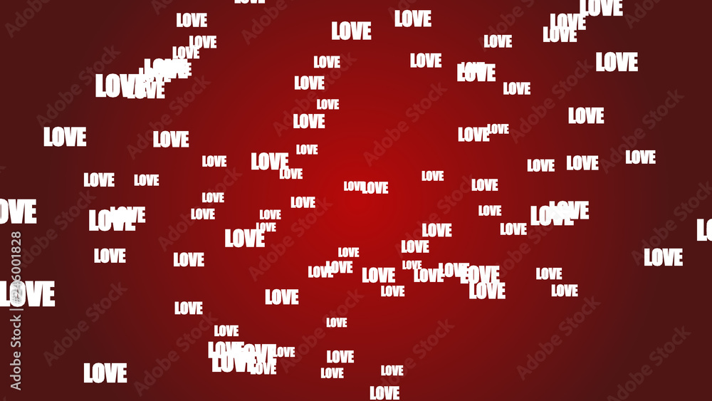 Valentines day concept- red bacground with floating white love letters