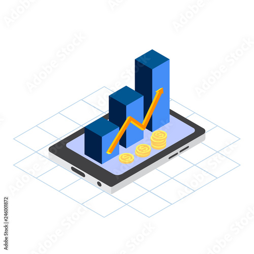 Wallpaper Mural Touchscreen smartphone with with rising diagram. 3d isometric flat design. Vector. Torontodigital.ca