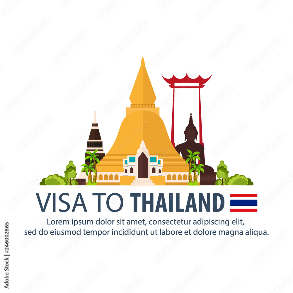 Visa to Thailand. Document for travel. Vector flat illustration