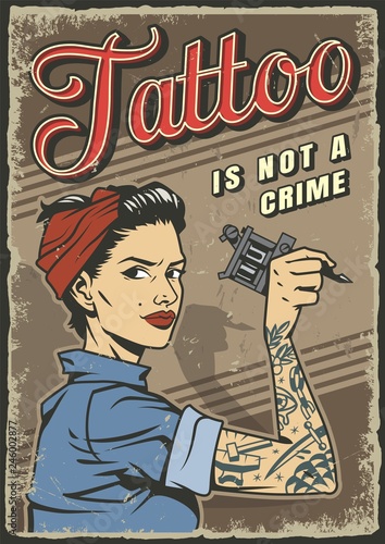 Vintage tattoo studio colorful poster