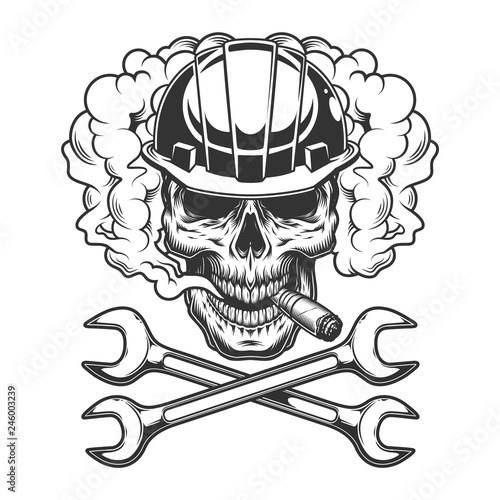 Builder skull smoking cigar