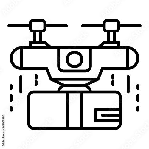 Delivery box drone icon. Outline delivery box drone vector icon for web design isolated on white background
