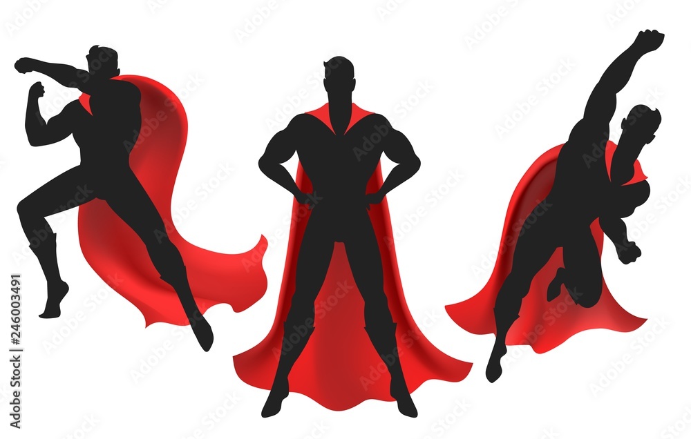 Superhero Silhouette Powerful Man Silhouettes Figure With Super Hero