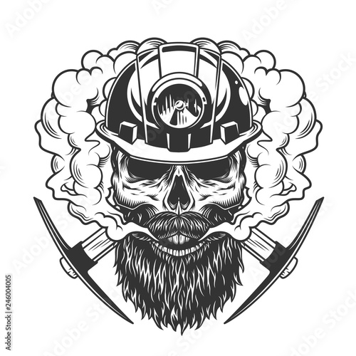 Bearded and mustached miner skull