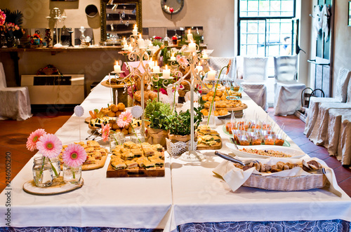real buffet tables ready for an aperitif or appetizer