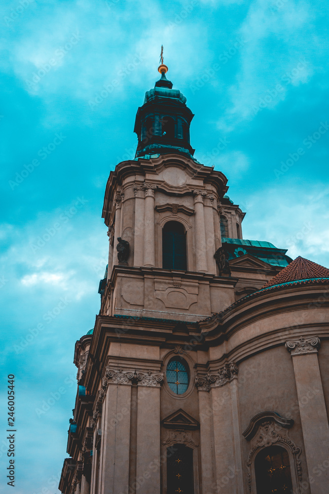 Fototapeta premium Turret and rooftop of a historic Czech building