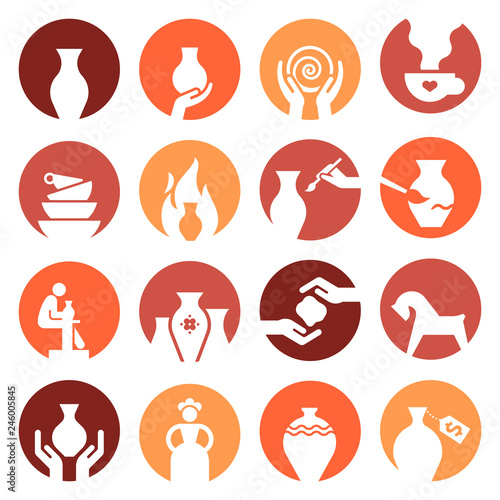 Ceramic dishes set, cups, pots, and bowls. Pottery line icons, isolated vector illustration. - Vector