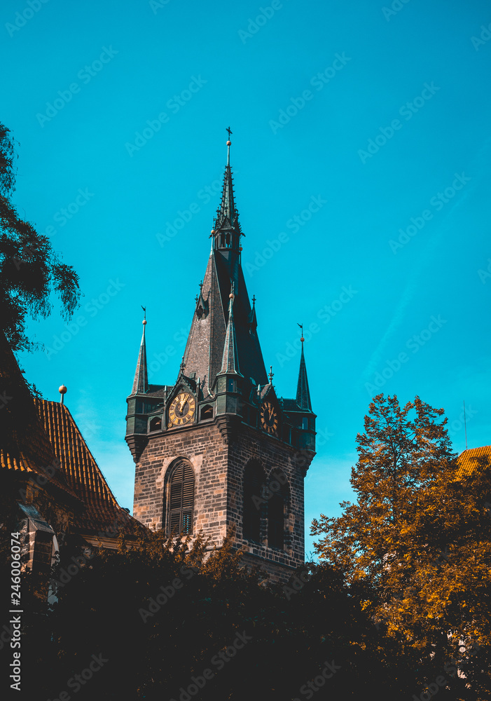 Obraz premium Medieval spire on St Nicholas Cathedral, Prague
