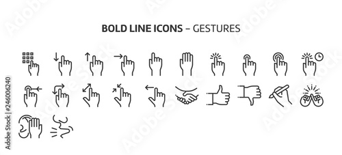 Gestures, bold line icons. The illustrations are a vector, editable stroke, 48x48 pixel perfect files. Crafted with precision and eye for quality.