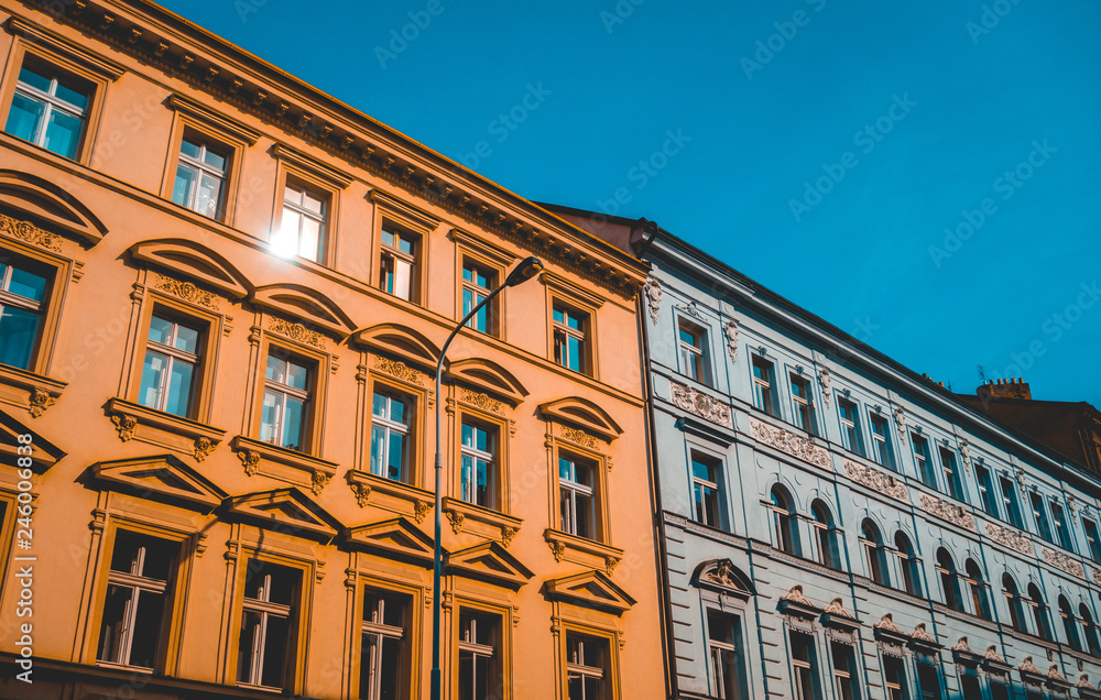 European houses facades from low angle