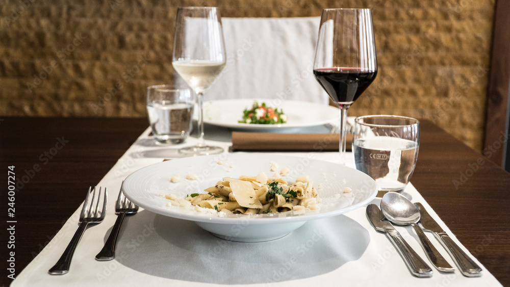 Fototapeta premium Penne with cheese, plate