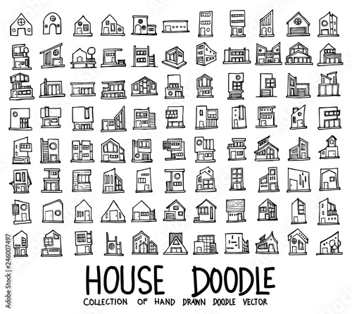 Set of Houses icons Drawing illustration Hand drawn doodle Sketch line vector eps10