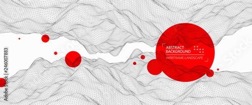 Wireframe landscape background. Futuristic vector illustration.
