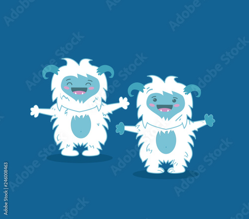 Modern flat design concept of angry snowman monster, white bigfoot, yeti, sasquatch for website. Blue background. Vector illustration.