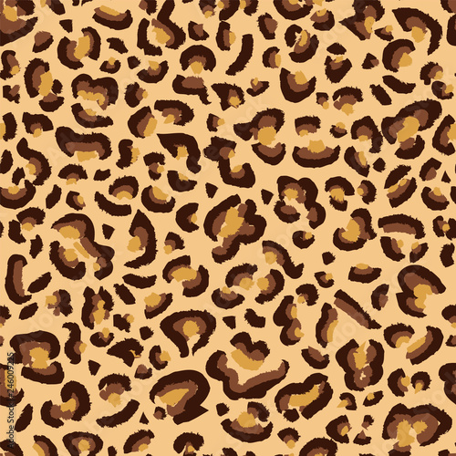Leopard, cheetah, jaguar spotted texture, exotic wild cat fur leopard seamless pattern design, background, vector illustration