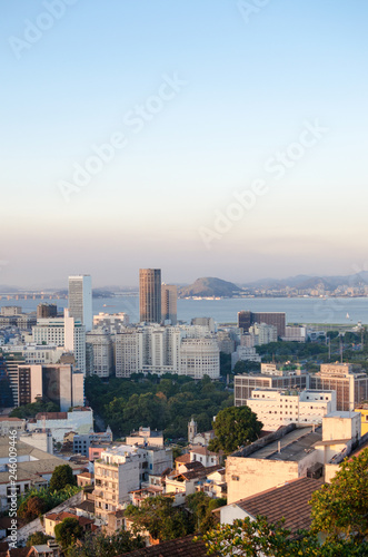 View to old districts of Rio de Janeiro at the sunset
