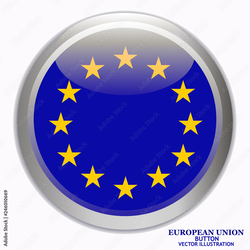 Happy Europe day background. Bright background with flag of Union European. Bright button with flag. Vector illustration. Happy Europe day background. Bright background with flag of Union European. Bright button with flag. Vector illustration.