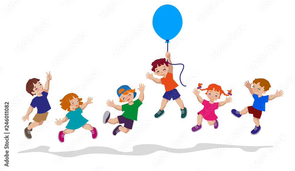 Vector illustration of happy kids jumping together. Vector illustration of happy kids jumping together.