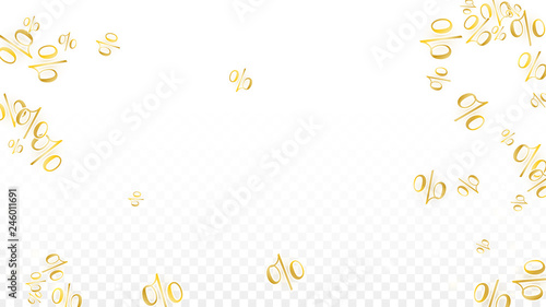 Luxury Vector Gold Percentage Sign Confetti on Transparent. Percent Sale Background. Business, Economics Print. Discount Illustration. Promotion Poster. Black Friday Banner. Special offer Template.