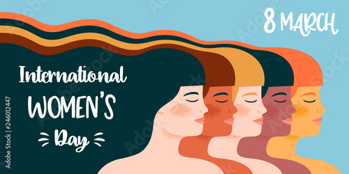 International Womens Day. Vector illustration with with different women.