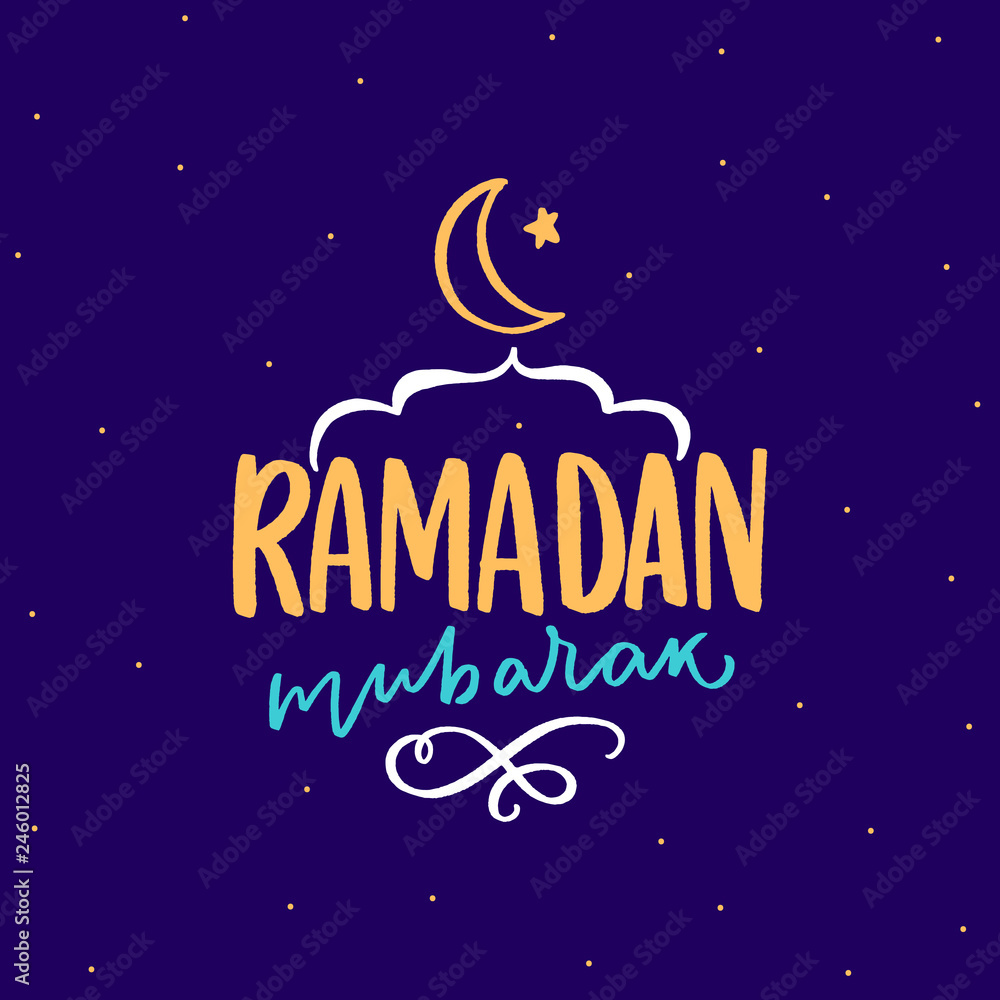 Ramadan mubarak muslim celebration hand lettering for card, invitation, poster. Modern calligraphy islamic holly month ramadan mubarak.