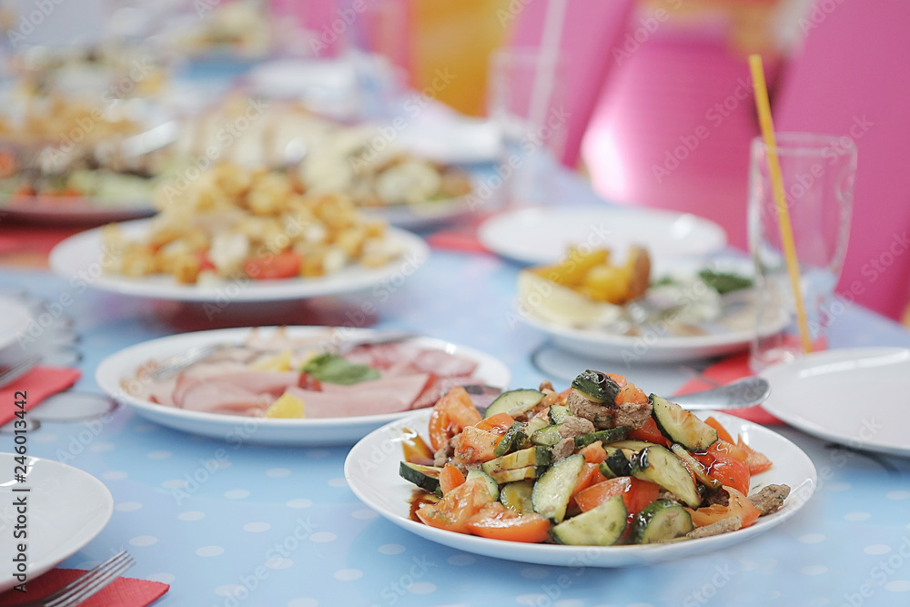 Fresh salad from tomatoes, cucumbers, beef. Healthy food for children Fresh salad from tomatoes, cucumbers, beef. Healthy food for children
