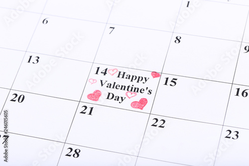 Valentine day calendar with drawn hearts