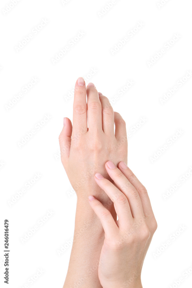 Female hands isolated on white background Female hands isolated on white background