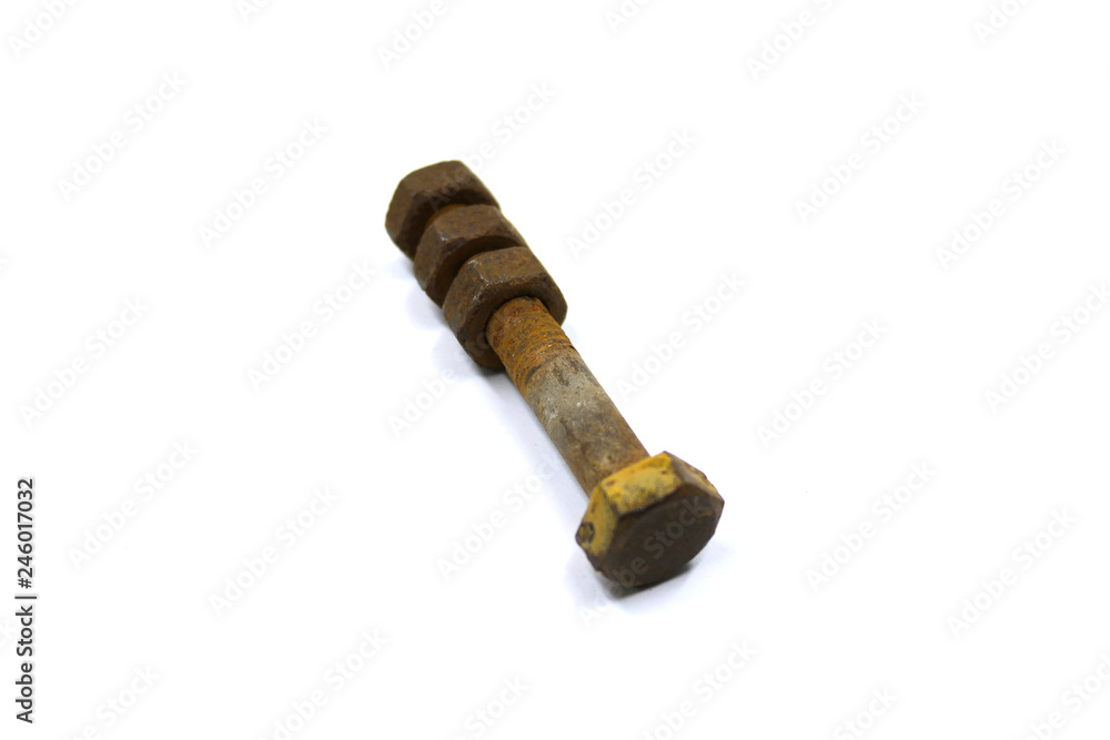 Rusty bolt nut on white background Rusty bolt nut on white background
