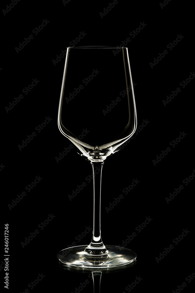 Empty glass wine on black background. 