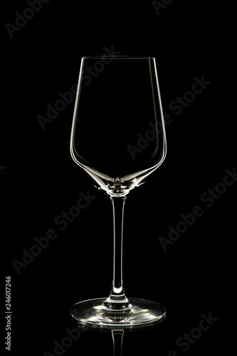 Empty glass wine on black background. 