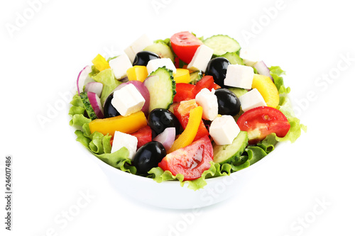 Vegetable salad in bowl isolated on white background