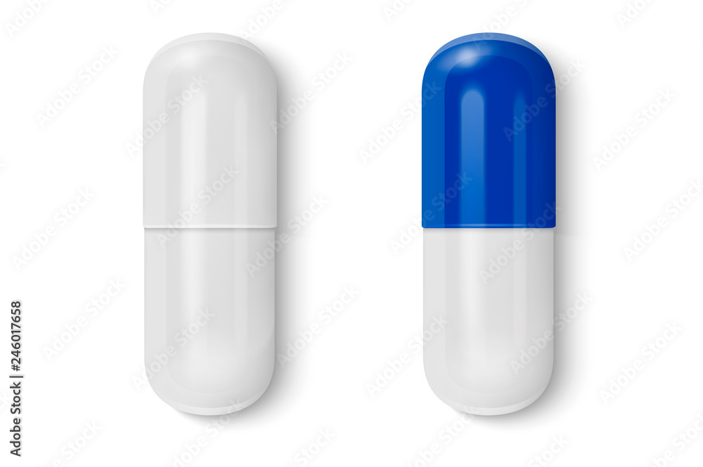 Vector 3d Realistic White and Blue Medical Pill Icon Set Closeup Isolated on White Background. Design template of Pills, Capsules for graphics, Mockup. Medical and Healthcare Concept. Top View Vector 3d Realistic White and Blue Medical Pill Icon Set Closeup Isolated on White Background. Design template of Pills, Capsules for graphics, Mockup. Medical and Healthcare Concept. Top View