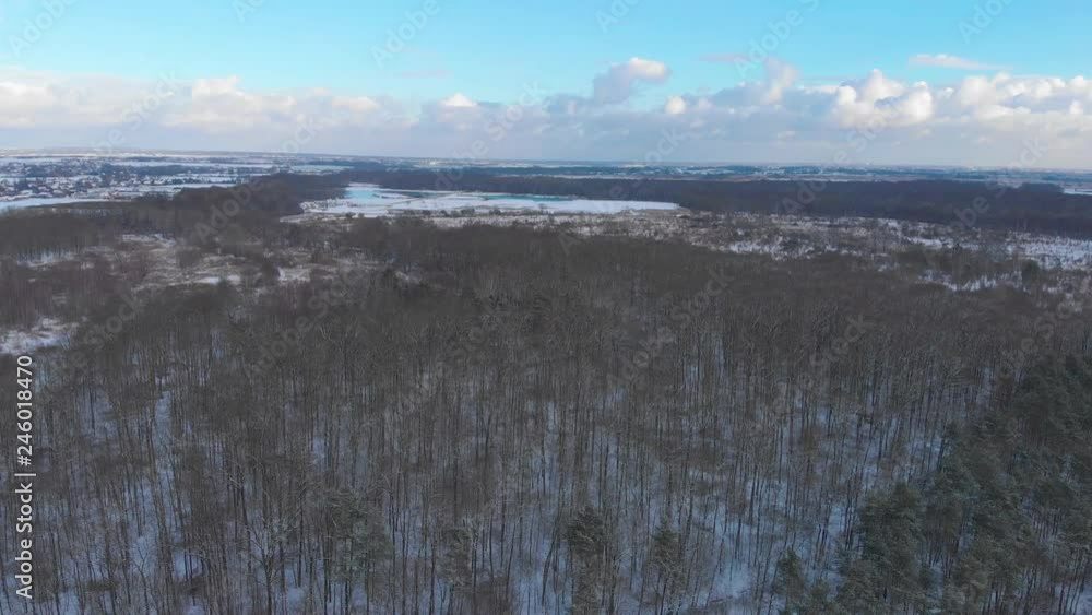 camera moving above the trees in the snowy forest at winter time (aerial) camera moving above the trees in the snowy forest at winter time (aerial)