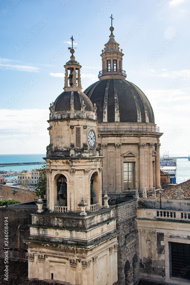 dome and bell tower of the cathedral of Catania