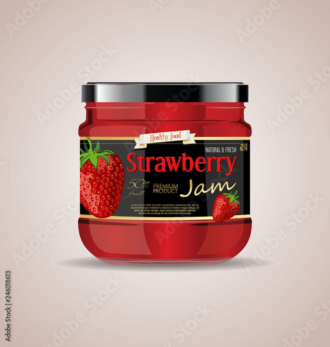 glass jar mockup Strawberry jam package design